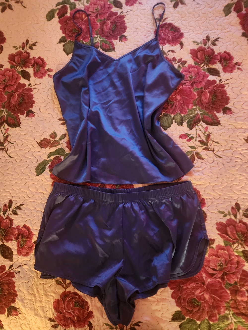 Silky Blue Spaghetti-Strap Cami & Short Sleep Set